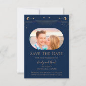 Mystiek Blauw Goud Zon Maan Star Space Save The Date (Voorkant)