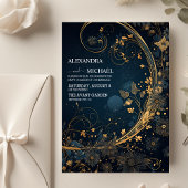 Mystiek Blauw Midnight Goud Hemelse Bruiloft Kaart