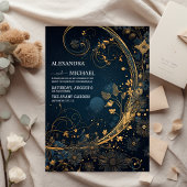 Mystiek Blauw Midnight Goud Hemelse Bruiloft Kaart