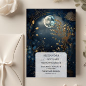 Mystiek Blauw Midnight Goud Hemelse Bruiloft Kaart