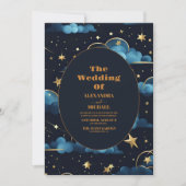 Mystiek Blauw Midnight Goud Hemelse Bruiloft Kaart (Voorkant)