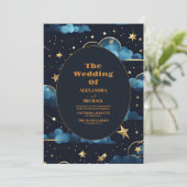Mystiek Blauw Midnight Goud Hemelse Bruiloft Kaart (Staand voorkant)