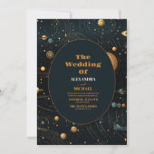 Mystiek Blauw Midnight Goud Hemelse Bruiloft Kaart (Voorkant)