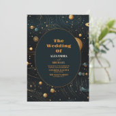 Mystiek Blauw Midnight Goud Hemelse Bruiloft Kaart (Staand voorkant)
