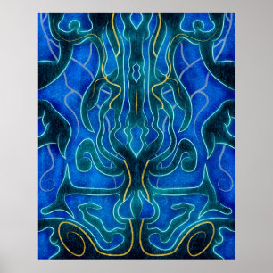 Mystiek Blauw Neon Ocean Kelpie Patroon Poster
