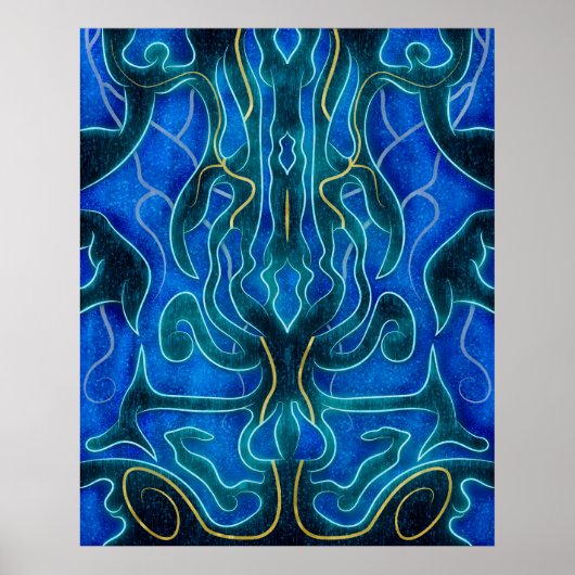 Mystiek Blauw Neon Ocean Kelpie Patroon Poster (Voorkant)