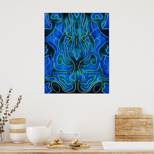 Mystiek Blauw Neon Ocean Kelpie Patroon Poster (Keuken)