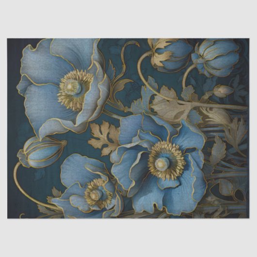 Mystiek Blauw Poppies Decoupage Tissuepapier (Voorkant)