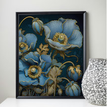 Mystiek Blauw Poppies Decoupage