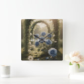 Mystiek Blauw Roos Tijdloze Heirloom Gift Floral Vierkante Klok (Huis)
