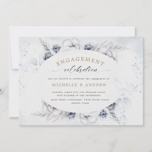 Mystiek Blauw Winter Bloemen Verloving Uitnodiging (Voorkant)