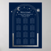 Mystiek Blauw Zilver Zon Maan Sterren Bruiloft Poster (Voorkant)
