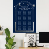 Mystiek Blauw Zilver Zon Maan Sterren Bruiloft Poster (Thuiskantoor)