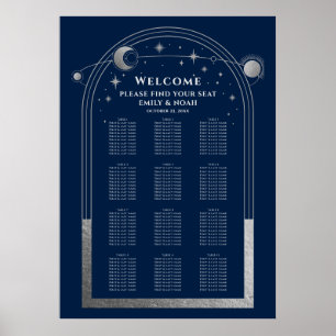 Mystiek Blauw Zilver Zon Maan Sterren Bruiloft Poster