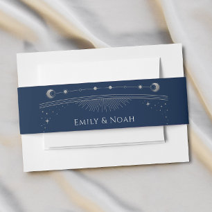 Mystiek Blauw Zilver Zon Maan Sterren Bruiloft Uitnodigingen Wikkel