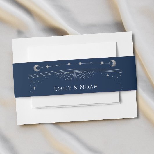 Mystiek Blauw Zilver Zon Maan Sterren Bruiloft Uitnodigingen Wikkel