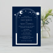 Mystiek Blauw Zilver Zon Maan Sterren Foto Bruilof Folie Uitnodiging (Staand Voorkant)