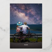 Mystiek Blauw Zilver Zon Maan Sterren Foto Bruilof Folie Uitnodiging (Achterkant)