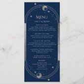 Mystiek Blauw Zilver Zon Maan Sterren Ruimte Bruil Menu (Voorkant)