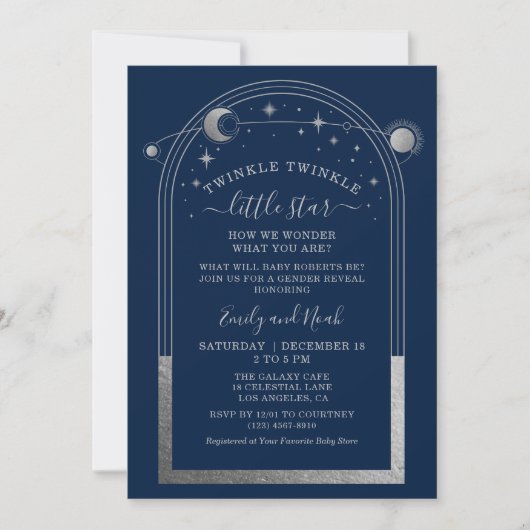 Mystiek Blauw Zilveren Zon Maan Sterren Baby showe Kaart (Voorkant)