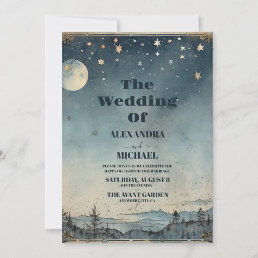  Mystiek Blauw Zon Maan bruiloft Kaart (Voorkant)