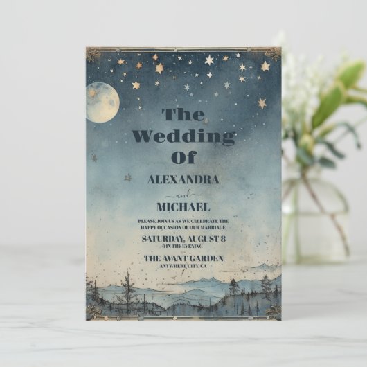  Mystiek Blauw Zon Maan bruiloft Kaart (Staand voorkant)