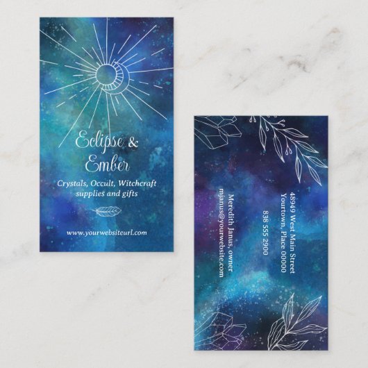 Mystiek Blauwe Waterverf Visitekaartje (Voorkant / Achterkant)