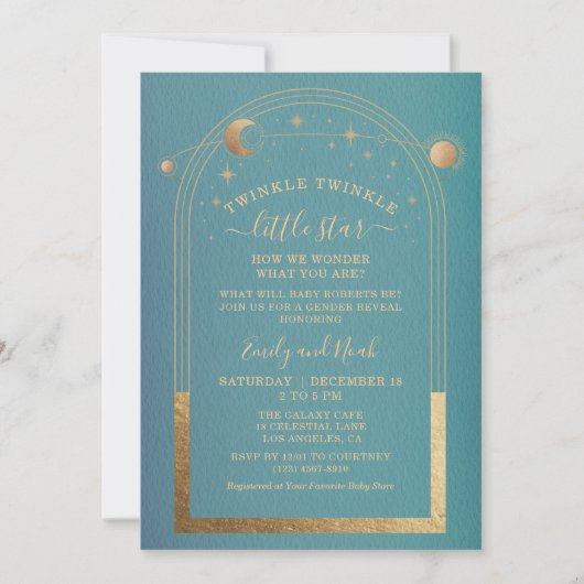 Mystiek Blauwgroen Gouden Zon Maan Sterren Baby sh Kaart (Voorkant)