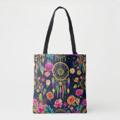 Mystiek bohemien bloemenmarine goudpatroon tote bag (Voorkant)