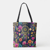 Mystiek bohemien bloemenmarine goudpatroon tote bag (Achterkant)