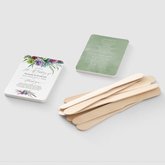 Mystiek Boho Waterverf Succulent Trouwprogramma Handwaaier (Niet-gemonteerd)