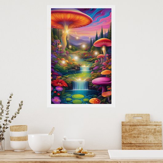 Mystiek Bos Giant Mushrooms Fantasy Art Poster (Keuken)