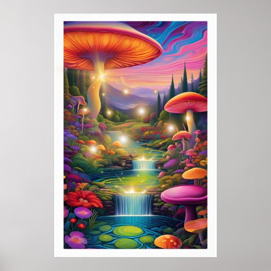Mystiek Bos Giant Mushrooms Fantasy Art Poster (Voorkant)