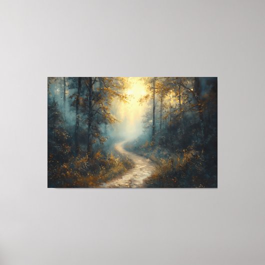 Mystiek bospad bij zonsopgang canvas afdruk (Voorkant)