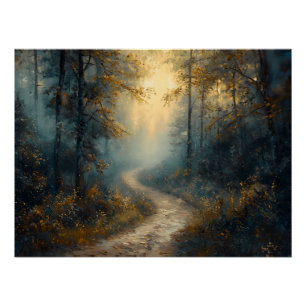 Mystiek bospad bij zonsopgang perfect poster