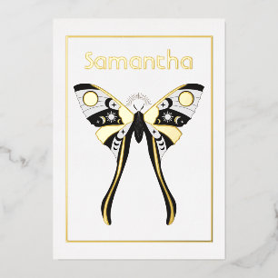 Mystiek Celestial Goud en Zilveren Mott Verjaardag Folie Uitnodiging