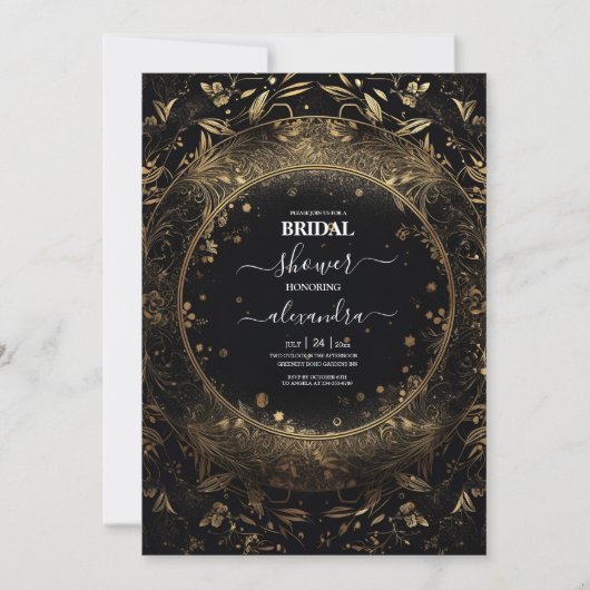 Mystiek Celestial Zwart en Gouden Bruid Kaart (Voorkant)
