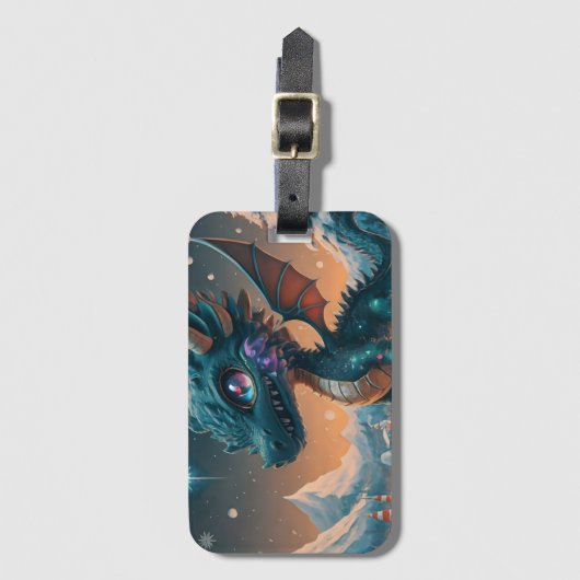 Mystiek Chibi Dragon Winterlandschap Bagagelabel (Voorkant (verticaal))