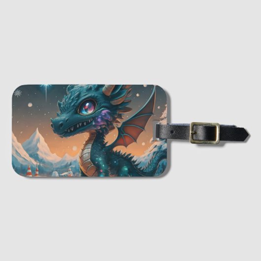 Mystiek Chibi Dragon Winterlandschap Bagagelabel (Voorkant (horizontaal))