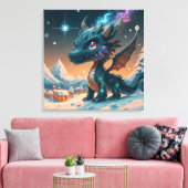 Mystiek Chibi Dragon Winterlandschap Canvas Afdruk (Insitu (Woonkamer))