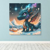 Mystiek Chibi Dragon Winterlandschap Canvas Afdruk (Insitu (Houten vloer))