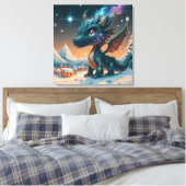 Mystiek Chibi Dragon Winterlandschap Canvas Afdruk (Insitu (Slaapkamer))