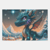 Mystiek Chibi Dragon Winterlandschap Inpakpapier Vel (Voorkant 3)