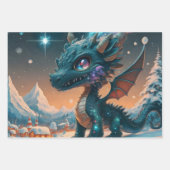 Mystiek Chibi Dragon Winterlandschap Inpakpapier Vel (Voorkant)