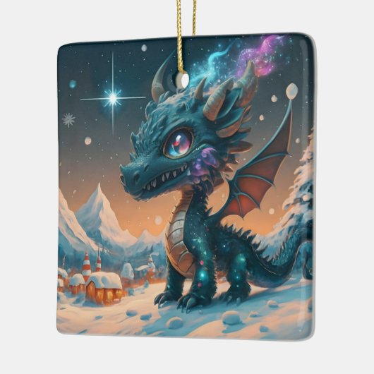 Mystiek Chibi Dragon Winterlandschap Keramisch Ornament (Links)