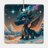 Mystiek Chibi Dragon Winterlandschap Keramisch Ornament (Achterkant)