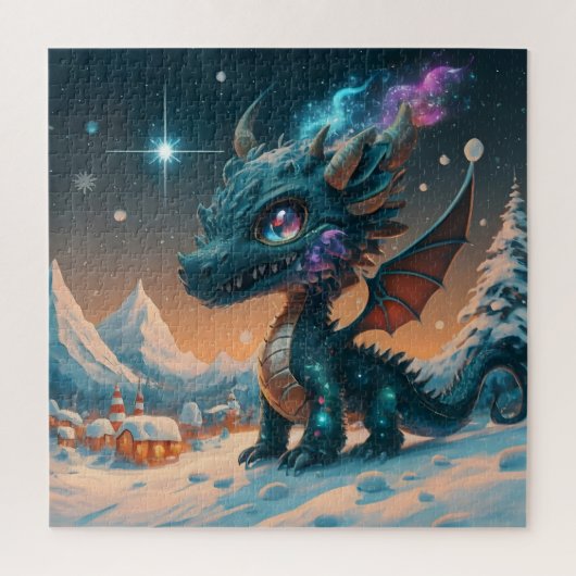 Mystiek Chibi Dragon Winterlandschap Legpuzzel (Verticaal)