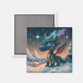 Mystiek Chibi Dragon Winterlandschap Magneet (Voorkant / Achterkant)