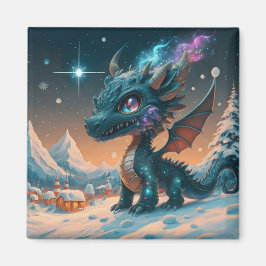 Mystiek Chibi Dragon Winterlandschap Magneet