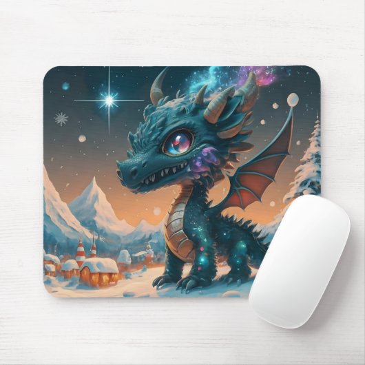 Mystiek Chibi Dragon Winterlandschap Muismat (Met muis)